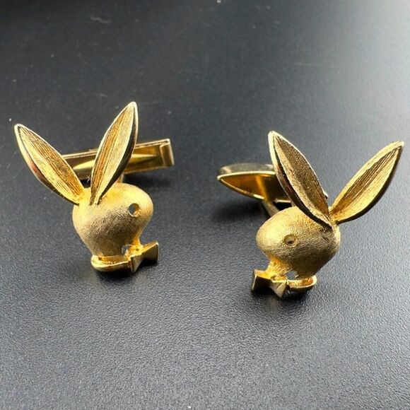 Vintage Gold Tone metal Playboy Bunny Cufflinks - Picture 1 of 3